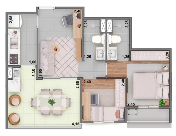 Planta do Panorama Olivetanos em Vila Matilde — 2 dormitórios, 58 m²