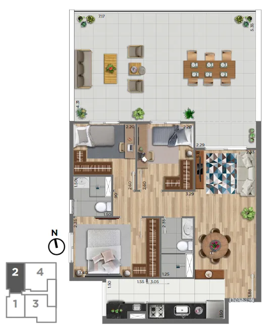 Planta do Panorama Patriarca em Cidade Patriarca — 3 dormitórios, 91 m²