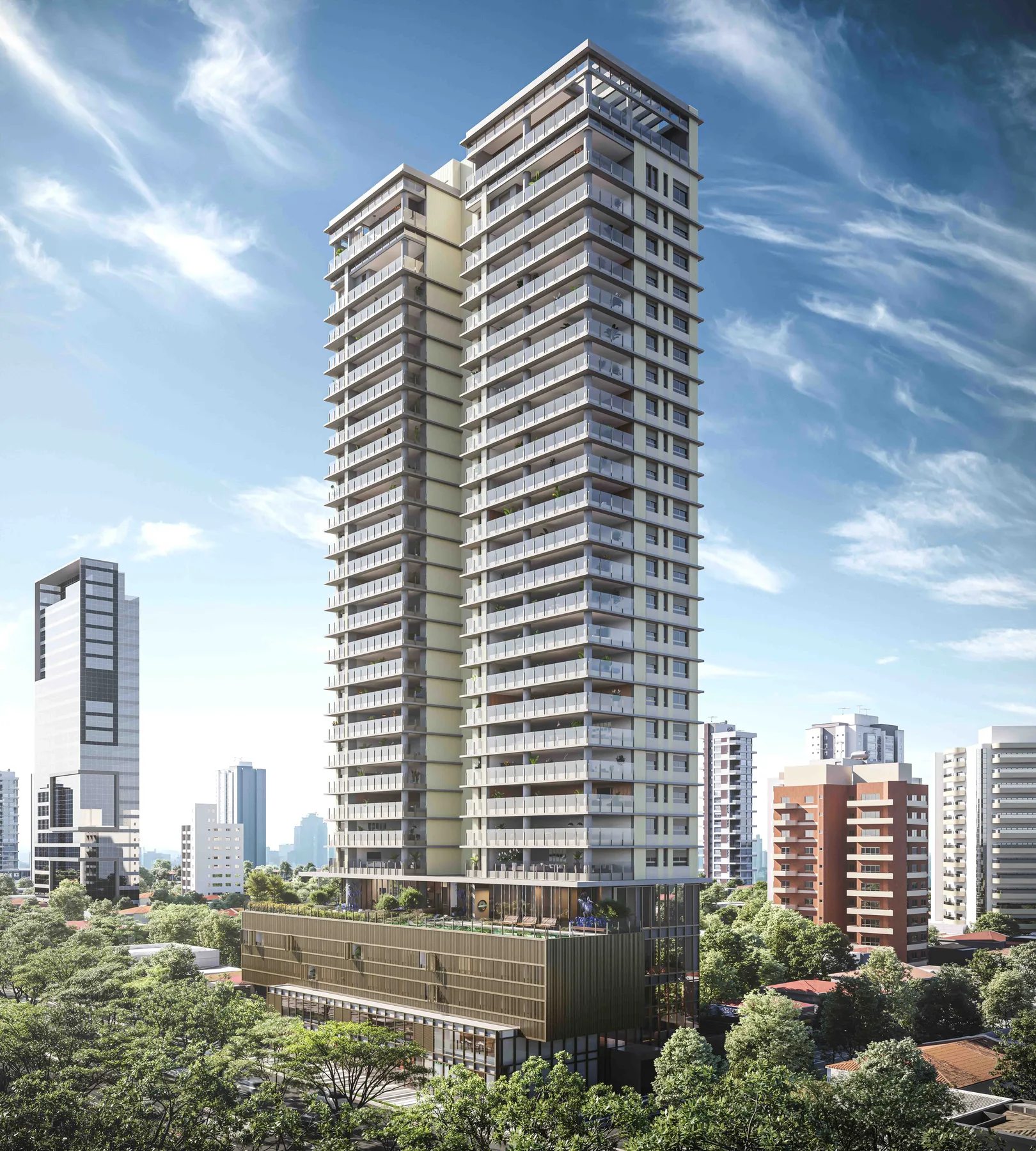 Fachada do Park Avenue Studios, lançamento em Ibirapuera, São Paulo