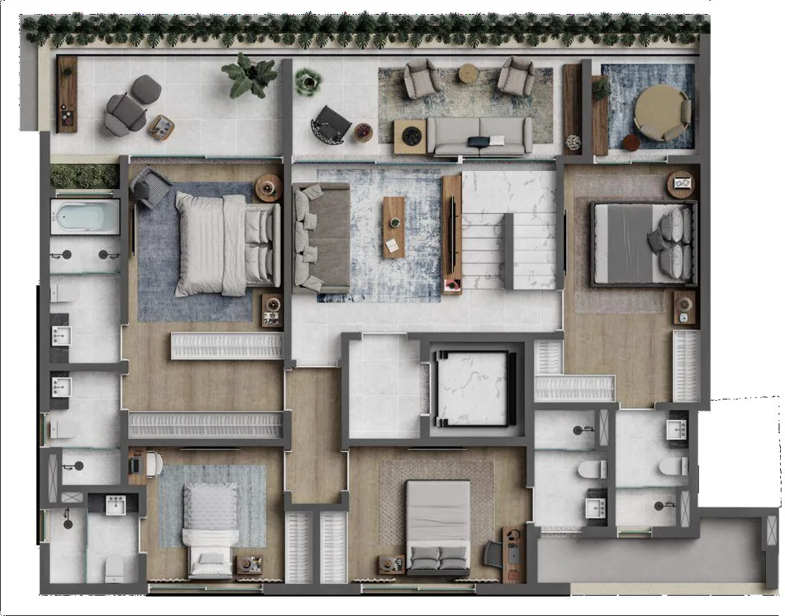 Planta do Park View em Vila Nova Conceição — 335,87 m² cobertura duplex inferior
