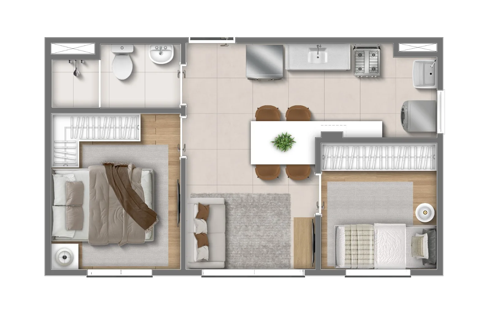 Planta do Parque Creta em Itaquera — 2 dormitórios, 32,44 m²
