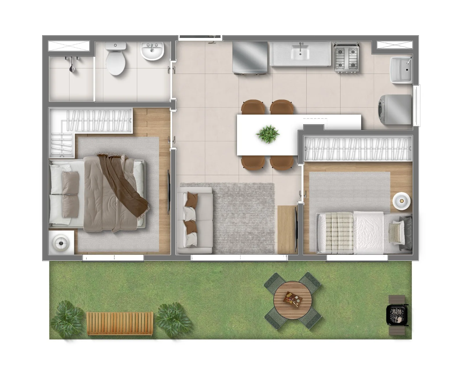 Planta do Parque Creta em Itaquera — 2 dormitórios, 44,79 m²