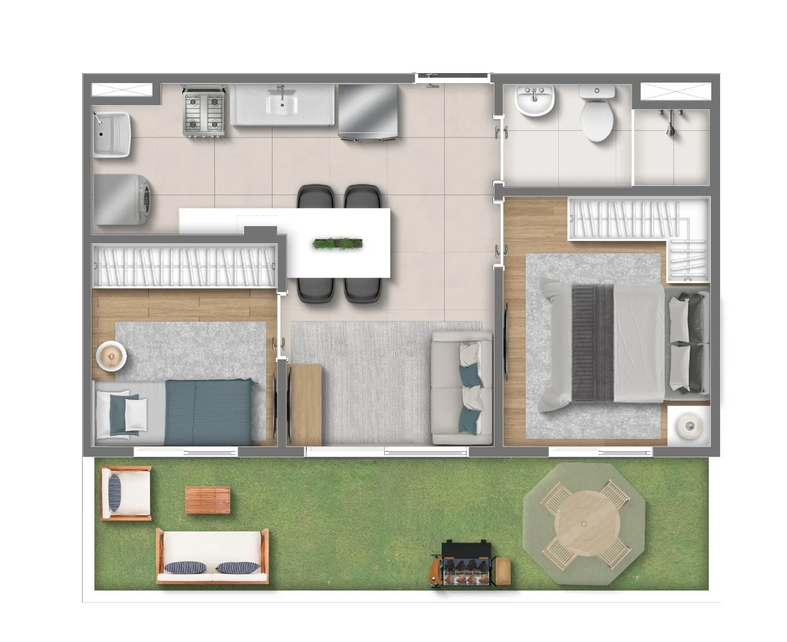 Planta do Parque Creta em Itaquera — 2 dormitórios, 48,37 m²