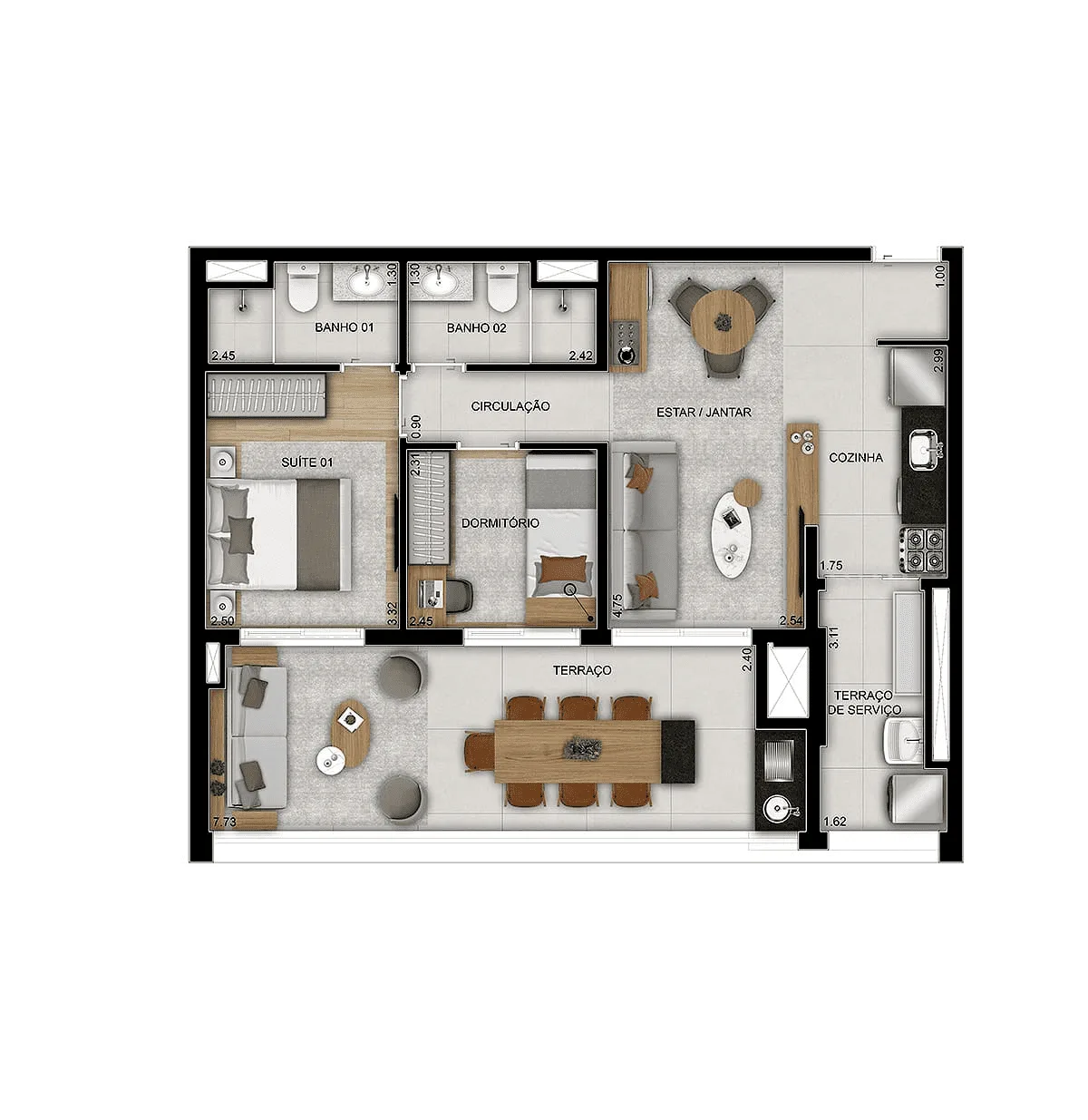 Planta do Parque Diálogo Padre Adelino Home em Quarta Parada — 2 dormitórios, 75 m²