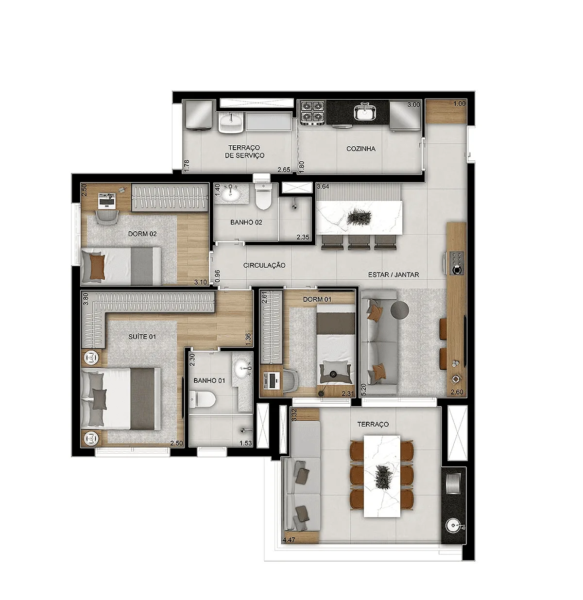 Planta do Parque Diálogo Padre Adelino Home em Quarta Parada — 3 dormitórios, 90 m²
