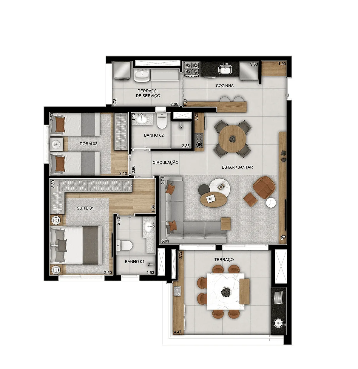 Planta do Parque Diálogo Padre Adelino Home em Quarta Parada — 2 dormitórios, 90 m² (opção)