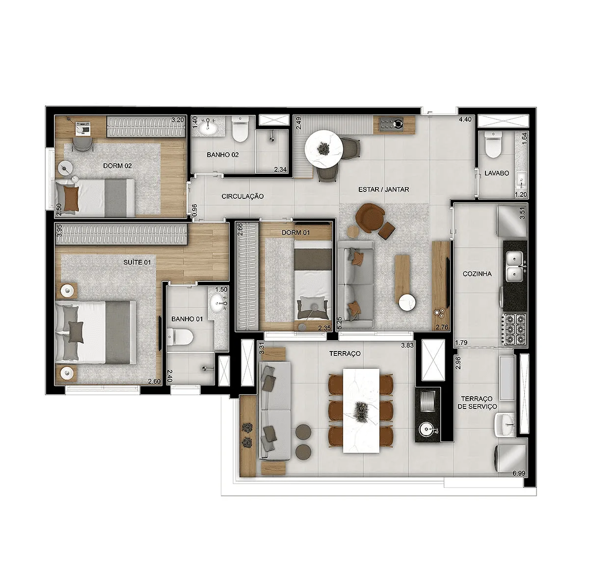 Planta do Parque Diálogo Padre Adelino Home em Quarta Parada — 3 dormitórios, 96 m²