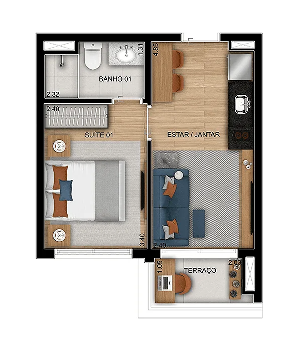 Planta do Parque Diálogo Padre Adelino Smart em Quarta Parada — 1 dormitório, 30 m²