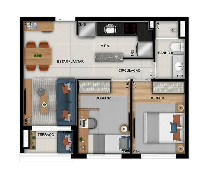 Planta do Parque Diálogo Padre Adelino Smart em Quarta Parada — 2 dormitórios, 50 m²