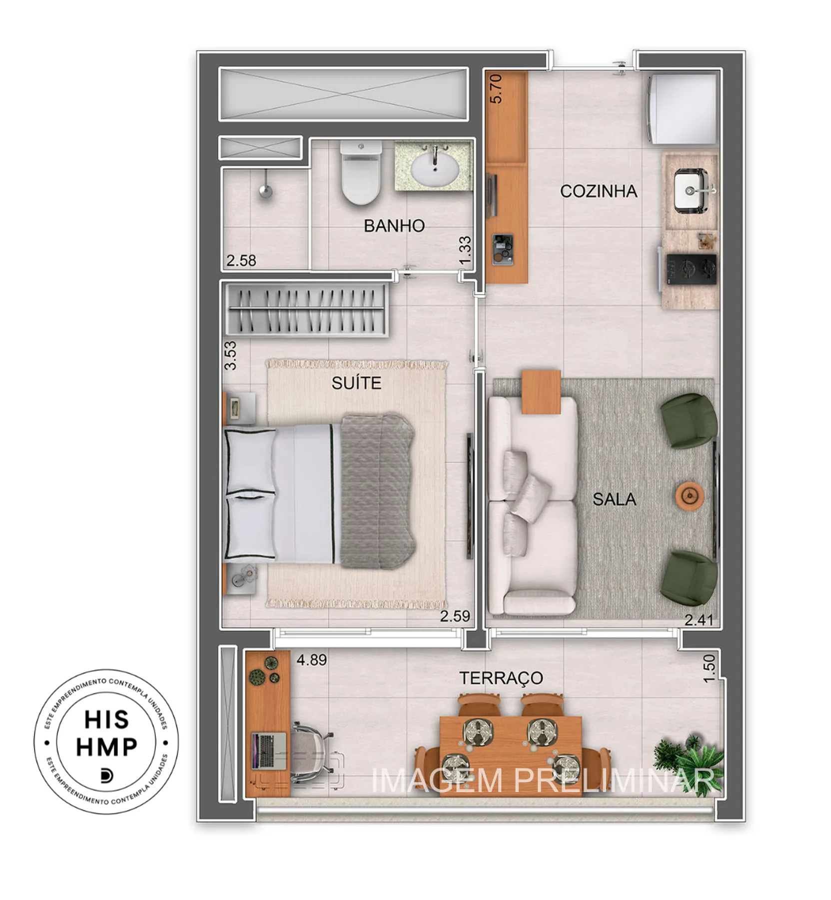 Planta do Parque Diálogo Vila Ema Smart Spaces em Vila Ema — 1 dormitório, 35 m²