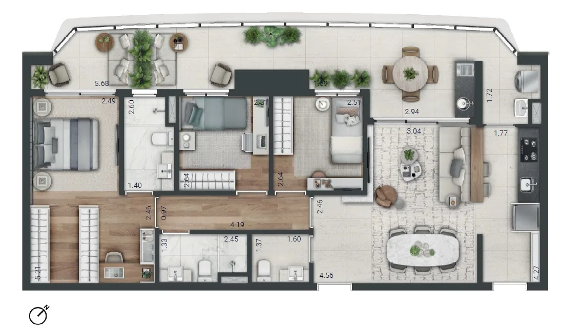 Planta do Parque Global PG Residences em Panamby — 3 dormitórios, 106 m²