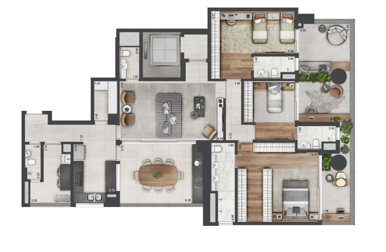 Planta do Parque Global Torre Imperial em Morumbi — 3 dormitórios, 218 m²