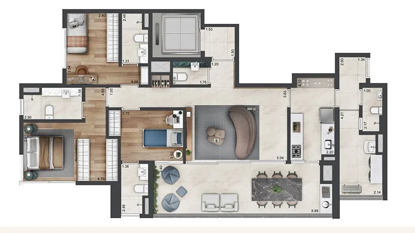 Planta do Parque Global Torre Prospect em Morumbi — 3 dormitórios, 142 m²