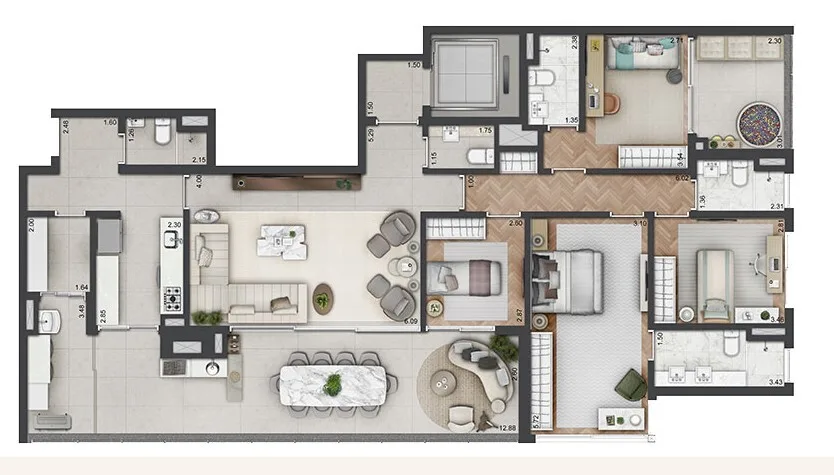 Planta do Parque Global Torre Prospect em Morumbi — 4 dormitórios, 186 m²