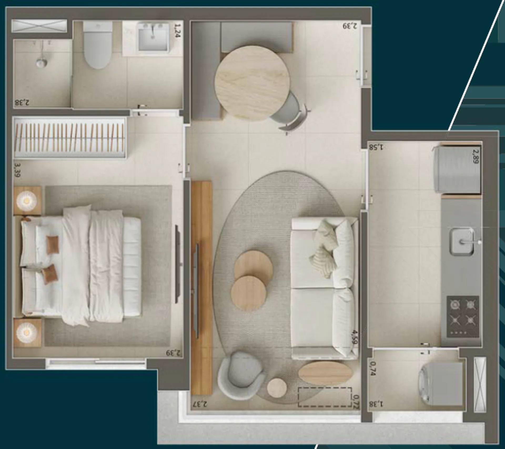 Planta do Pátio Penha em Penha — 1 dormitório, 34 m²