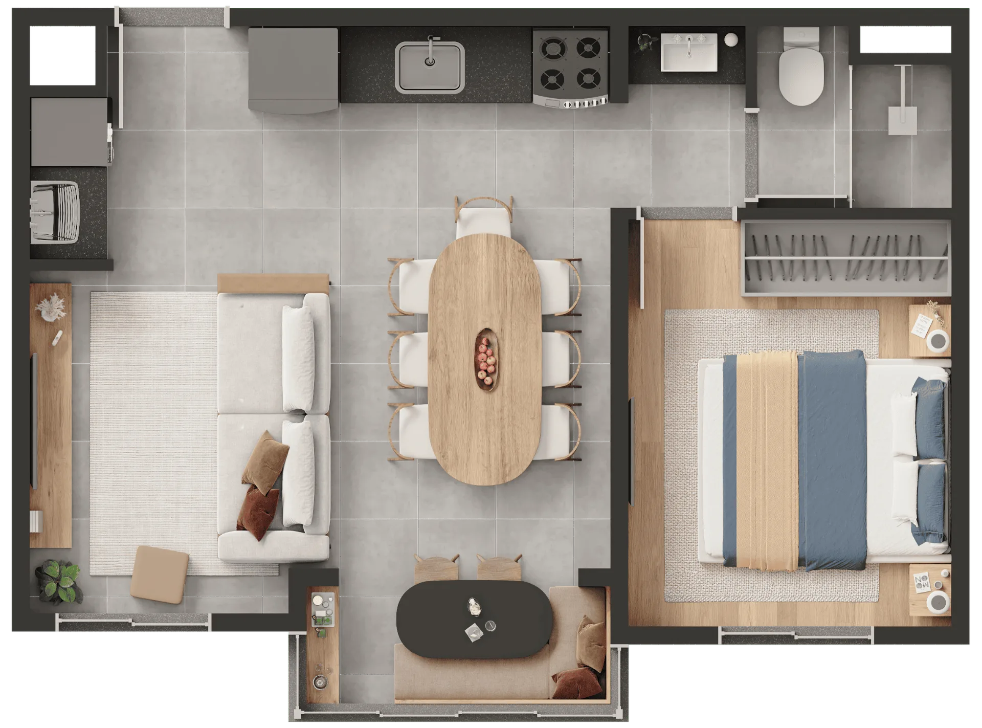 Planta do Philomena em Santa Teresinha — 1 dormitório, 37,78 m² (opção)