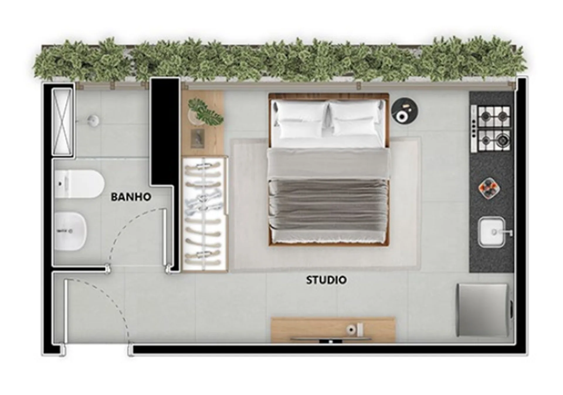 Planta do Pintassilgo 336 em Moema — studio de 28,35 m²