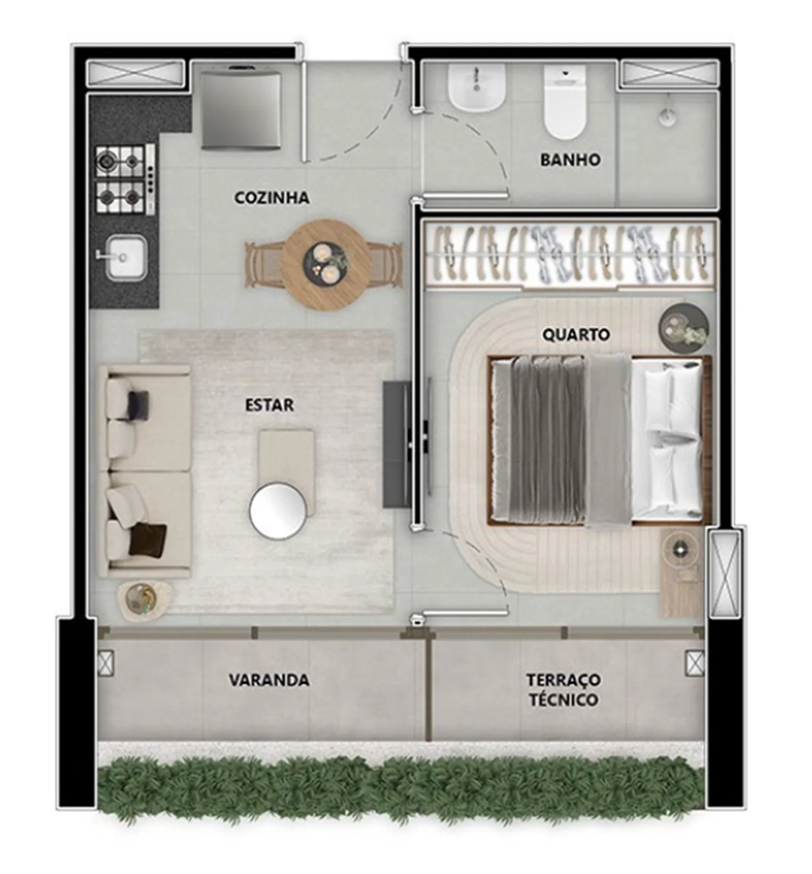 Planta do Pintassilgo 336 em Moema — 1 dormitório, 35,43 m²