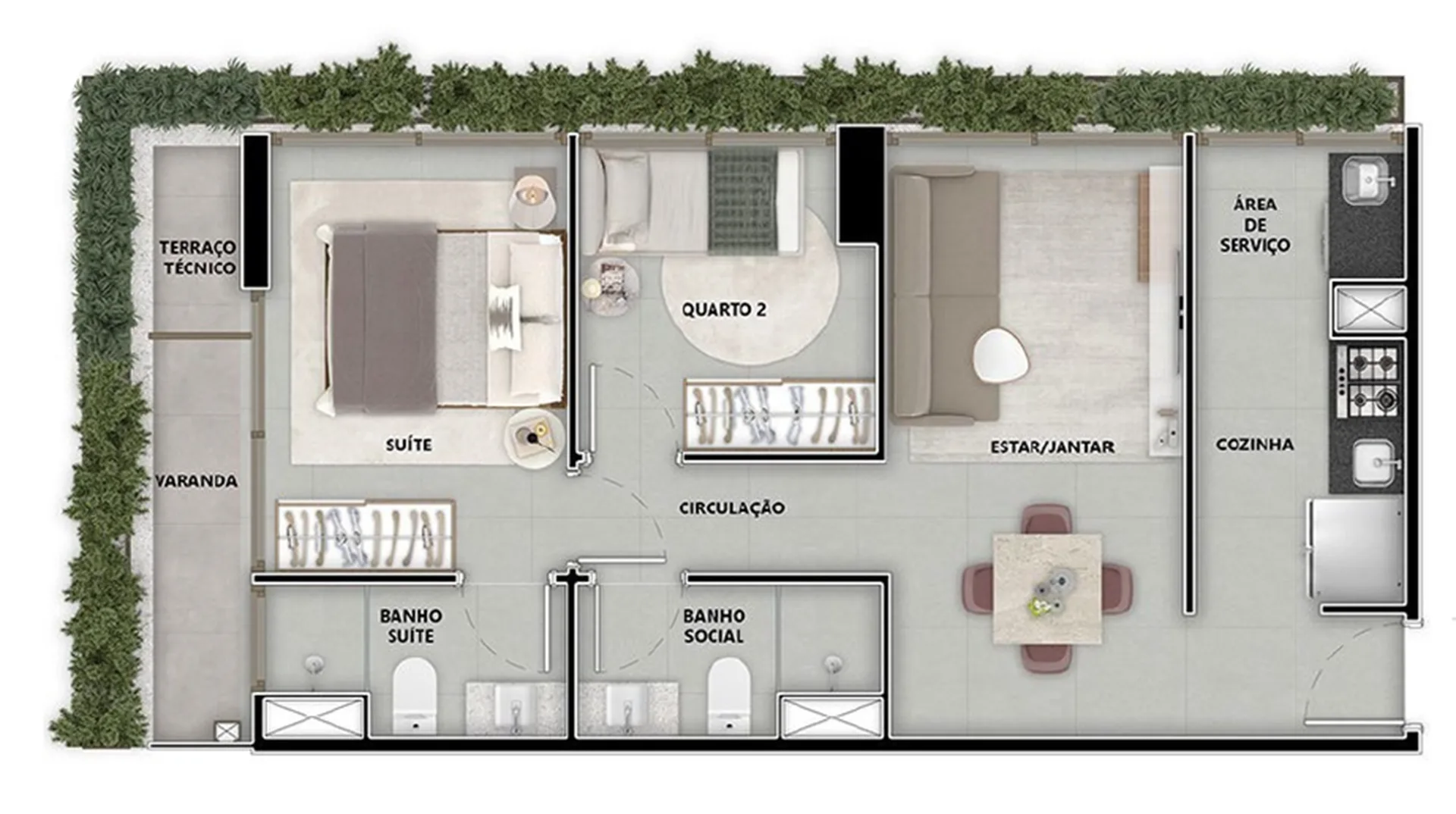 Planta do Pintassilgo 336 em Moema — 2 dormitórios, 60,35 m²