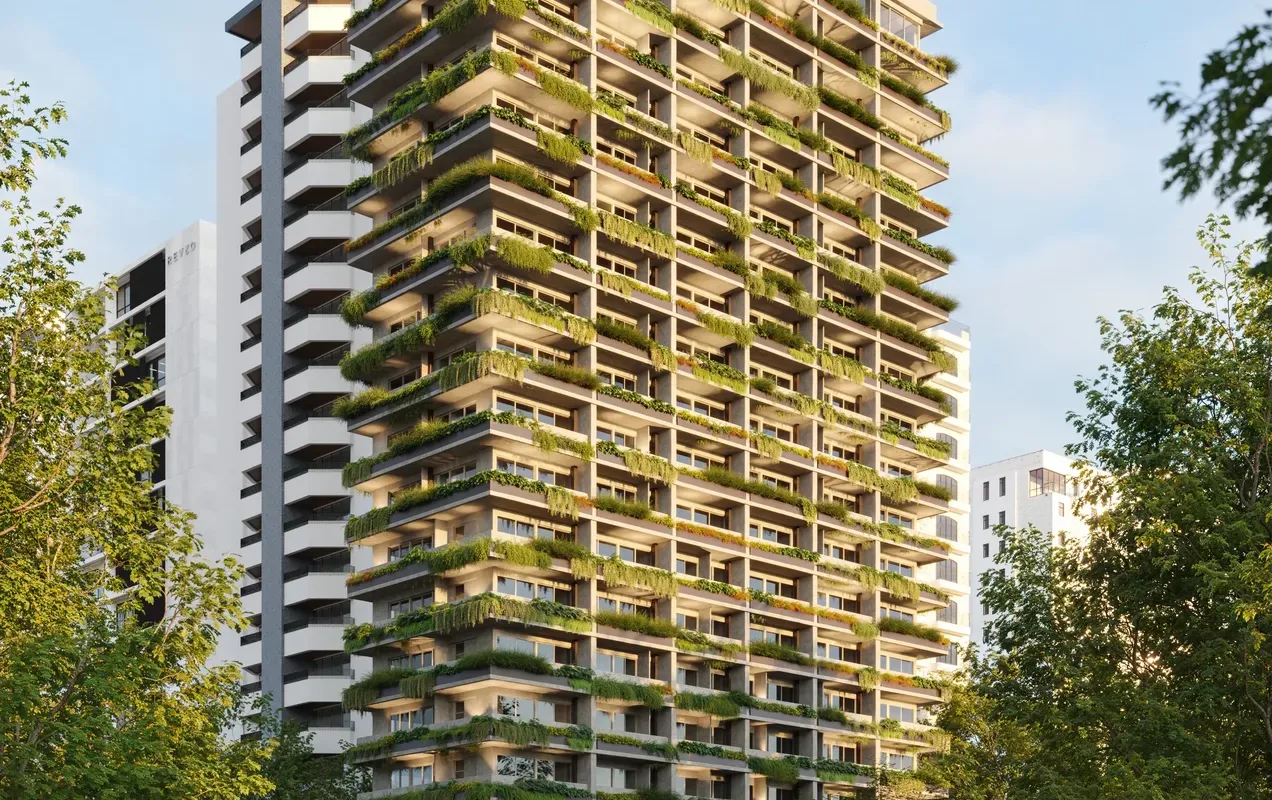 Fachada do Pintassilgo 336, lançamento em Moema, São Paulo