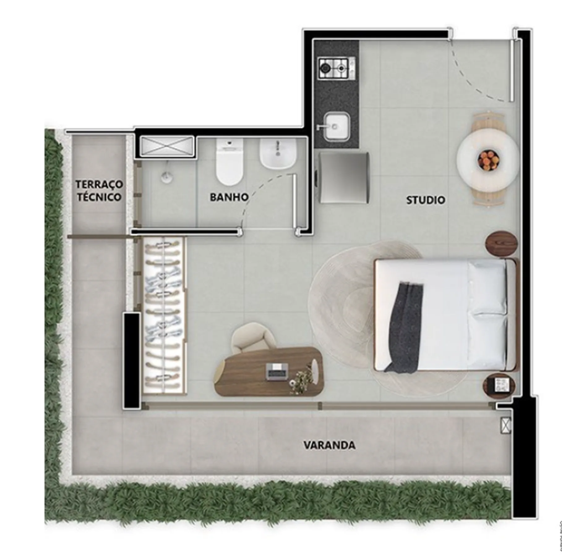 Planta do Pintassilgo 336 em Moema — 1 dormitório – 37,48 m² Studio