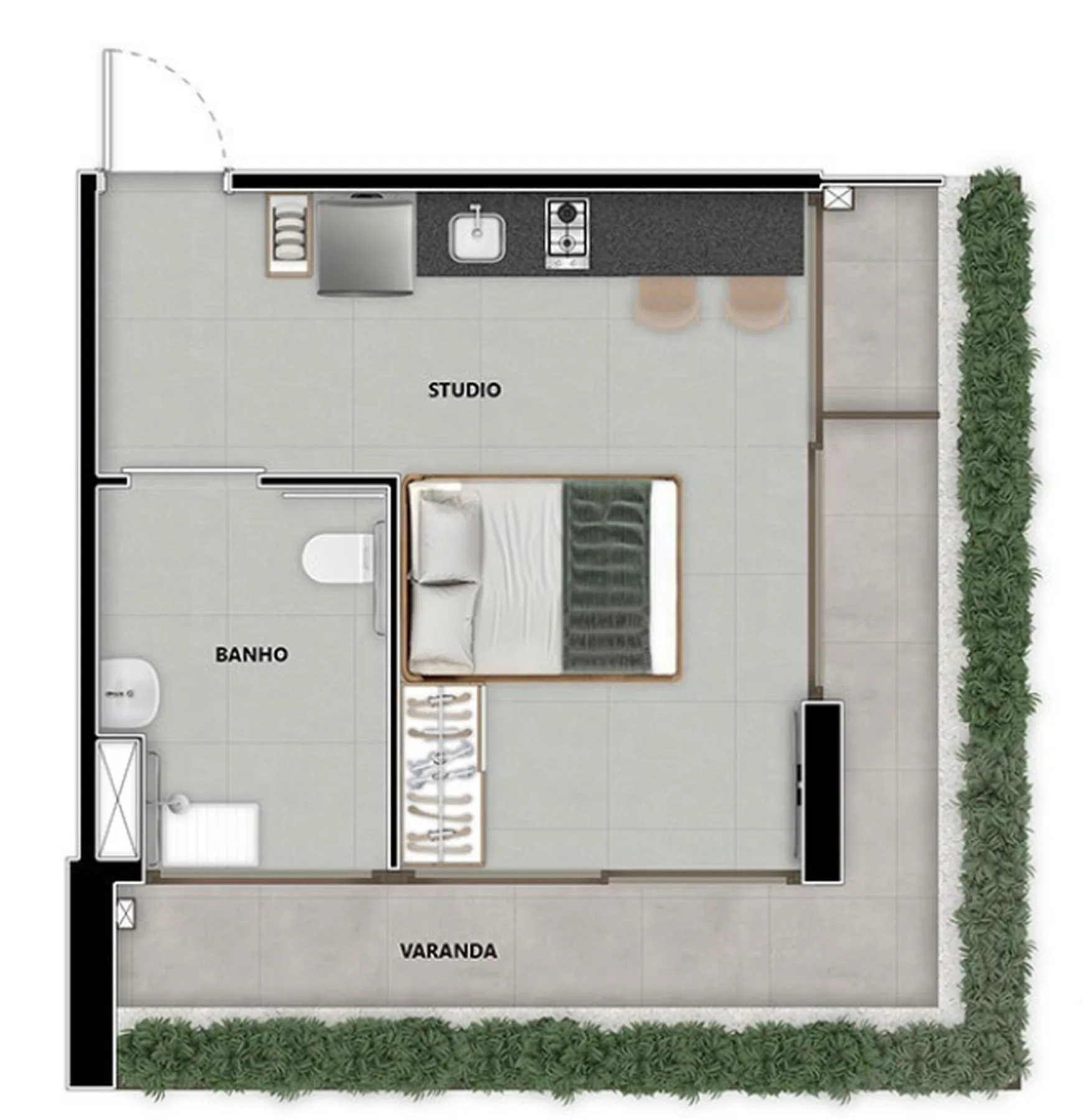 Planta do Pintassilgo 336 em Moema — 1 dormitório – 42,27 m² Studio