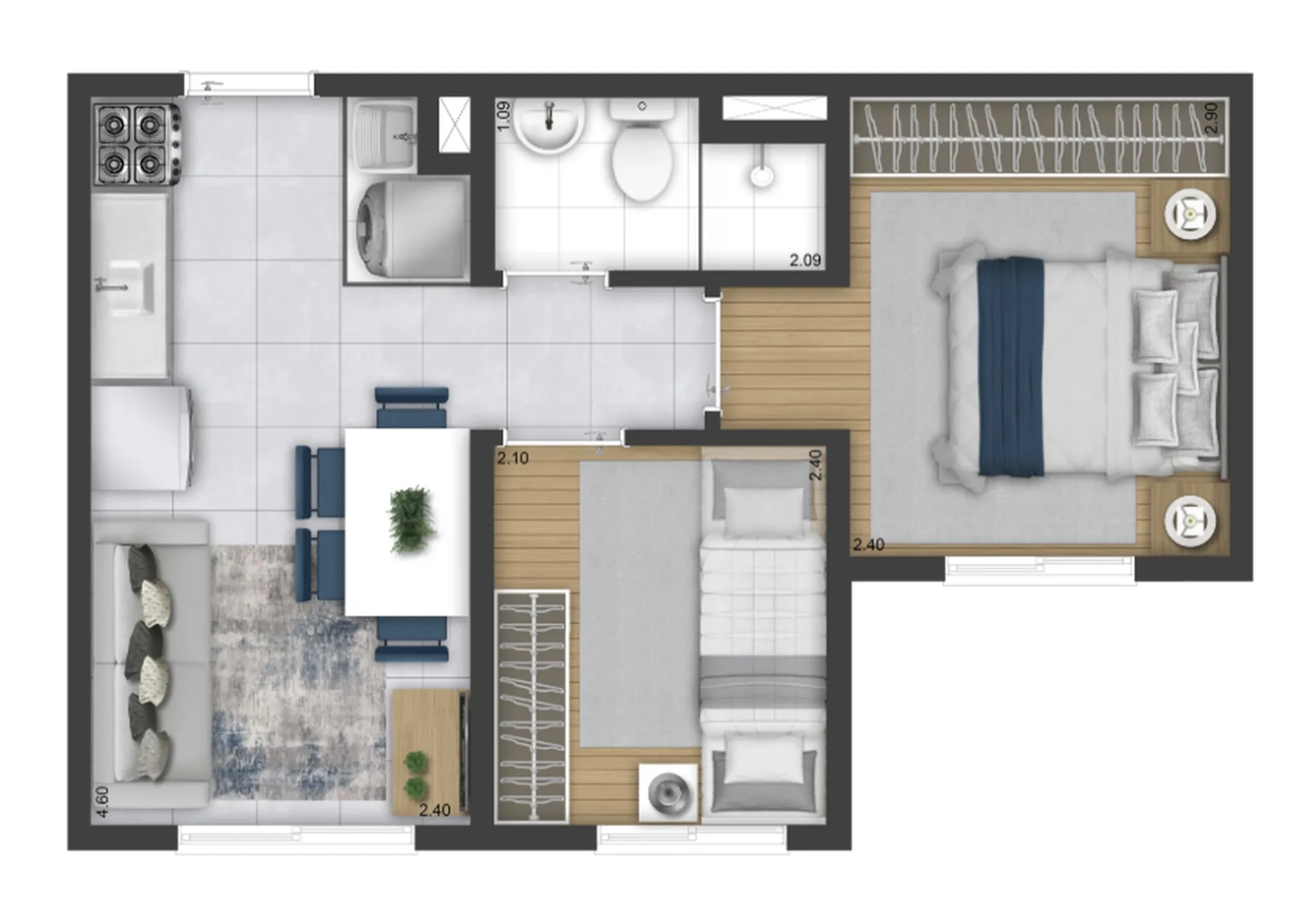 Planta do Plano&Bosque do Carmo Seringueira em Itaquera — 2 dorm. 32,38 m²