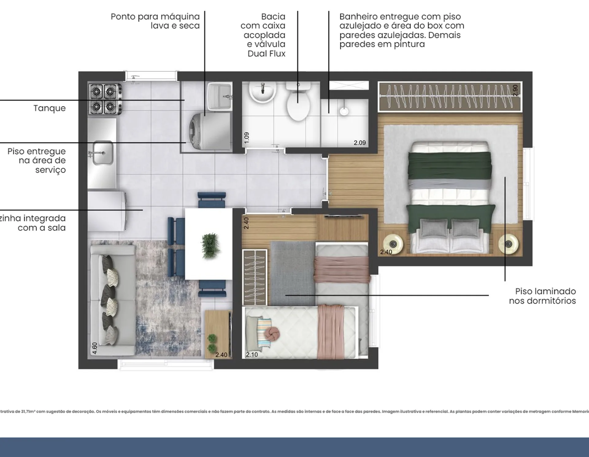 Planta do Plano&Essência Club em Butantã — 2 dormitórios, 31,71 m²