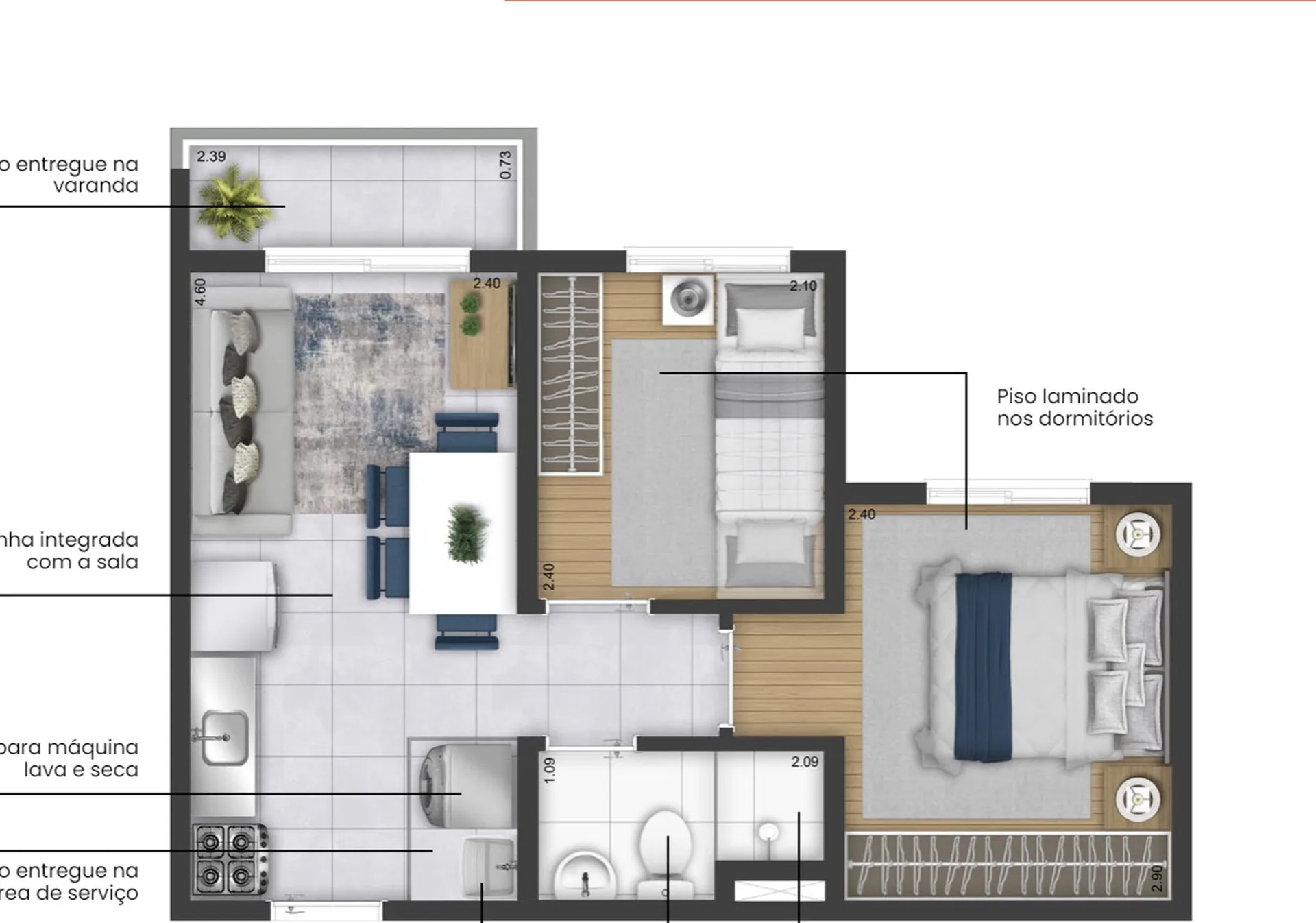 Planta do Plano&Essência Club em Butantã — 2 dormitórios, 34,43 m²