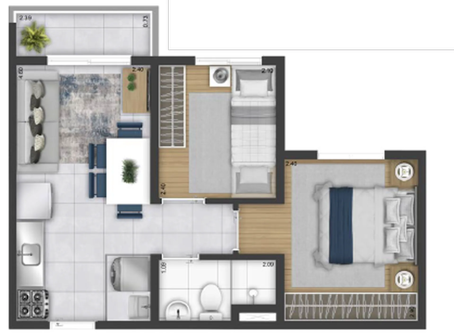 Planta do Plano&Essência Life em Butantã — 2 dormitórios, 34,43 m²