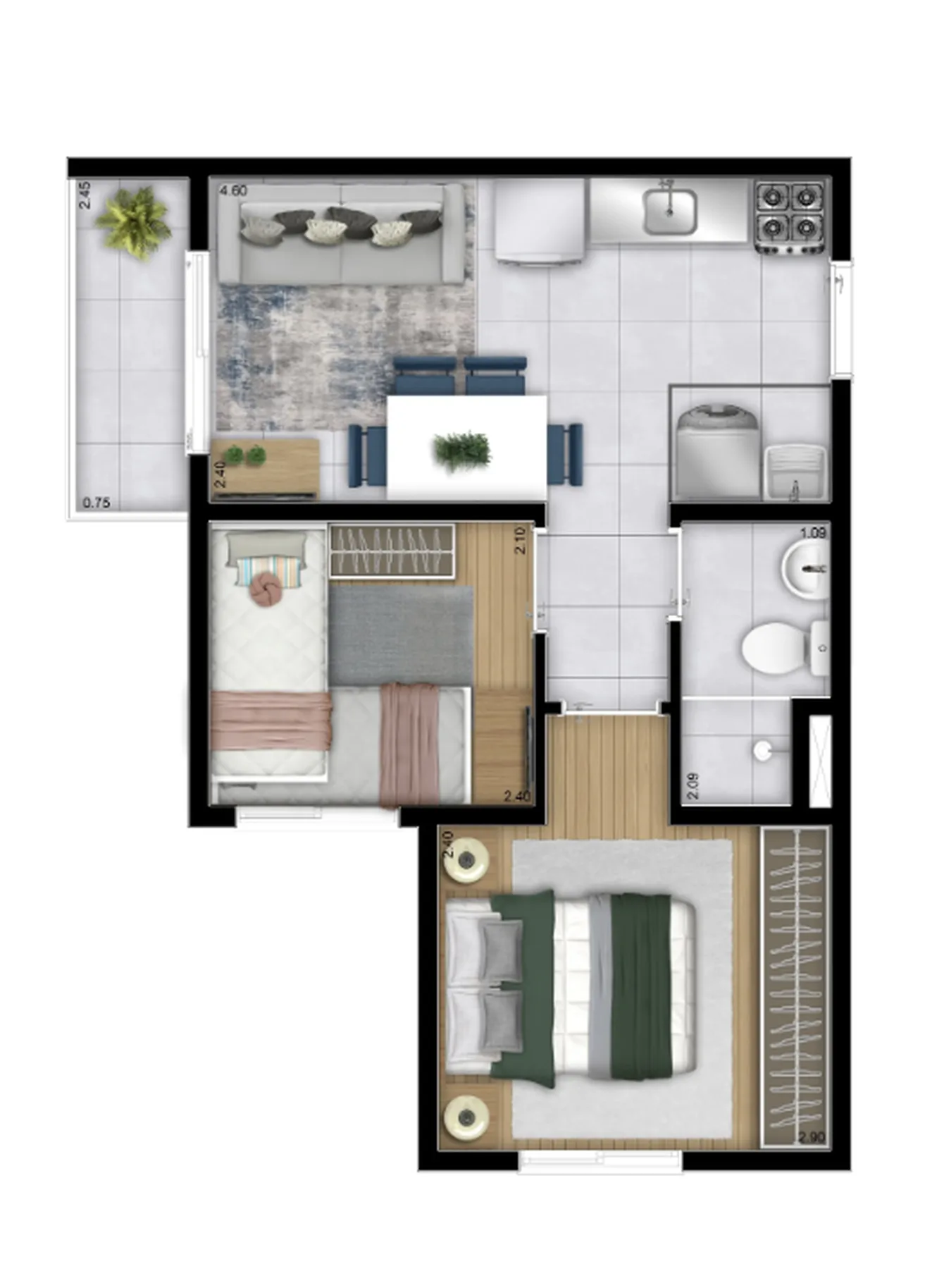 Planta do Plano&Jaçanã em Jaçanã — 2 dormitórios, 34,02 m²