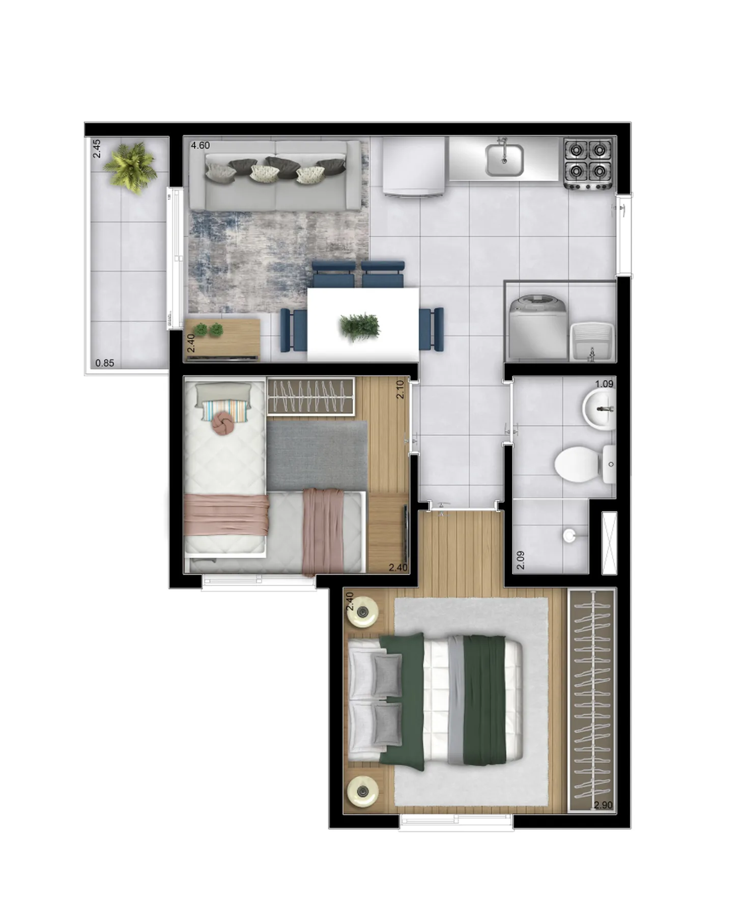 Planta do Plano&Mais Butantã Fase 1 em Butantã — 2 dormitórios, 34,59 m²