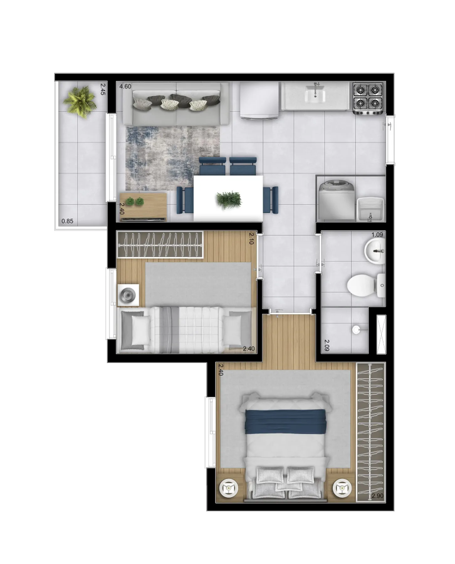 Planta do Plano&Mais Butantã Fase 1 em Butantã — 2 dormitórios, 34,78 m²