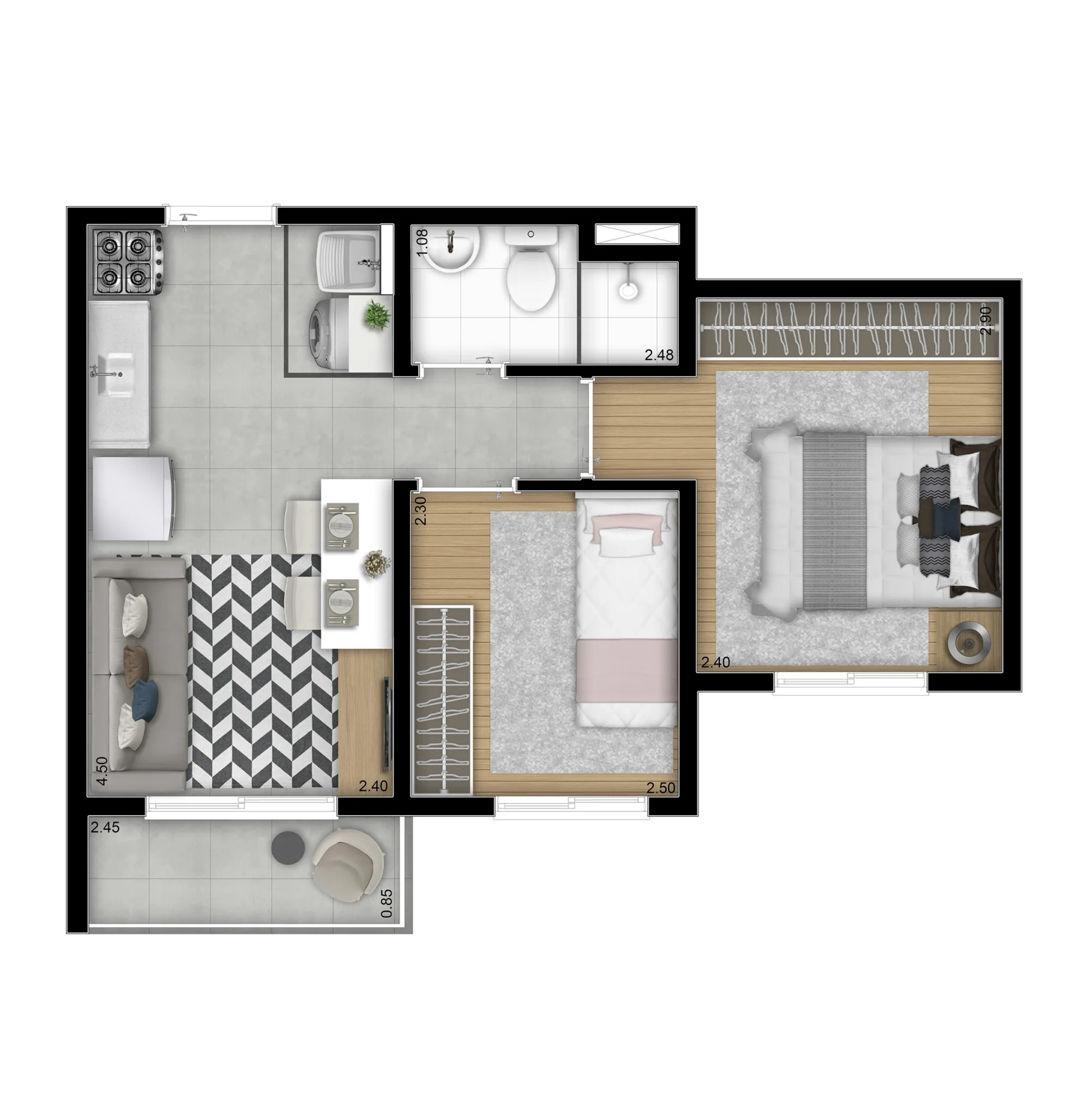 Planta do Plano&Estação Mooca em Mooca — 2 dormitórios – 36,07 m²