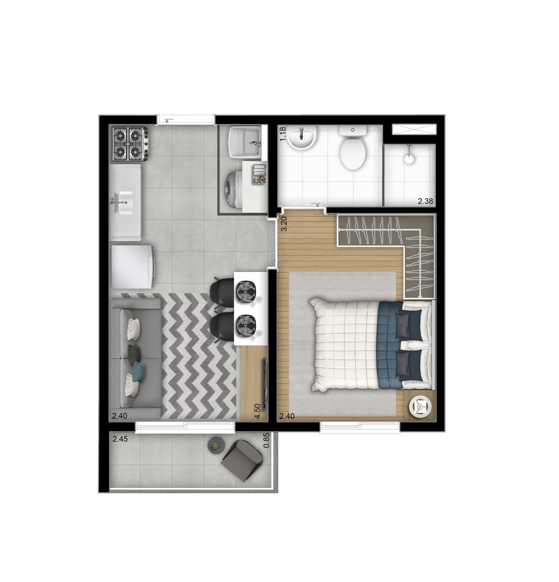 Planta do Plano&Estação Mooca em Mooca — 1 dormitório – 26,95 m²