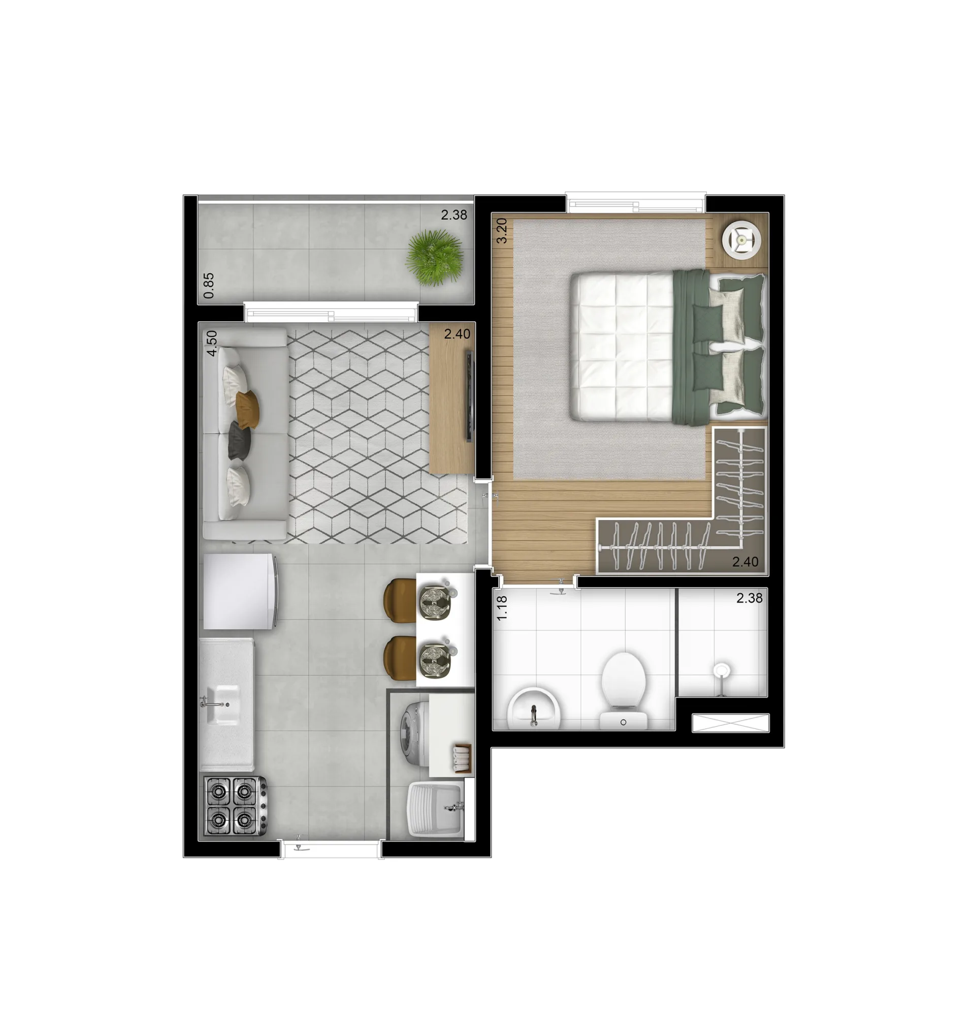 Planta do Plano&Estação Mooca em Mooca — 1 dormitório – 27,32 m²