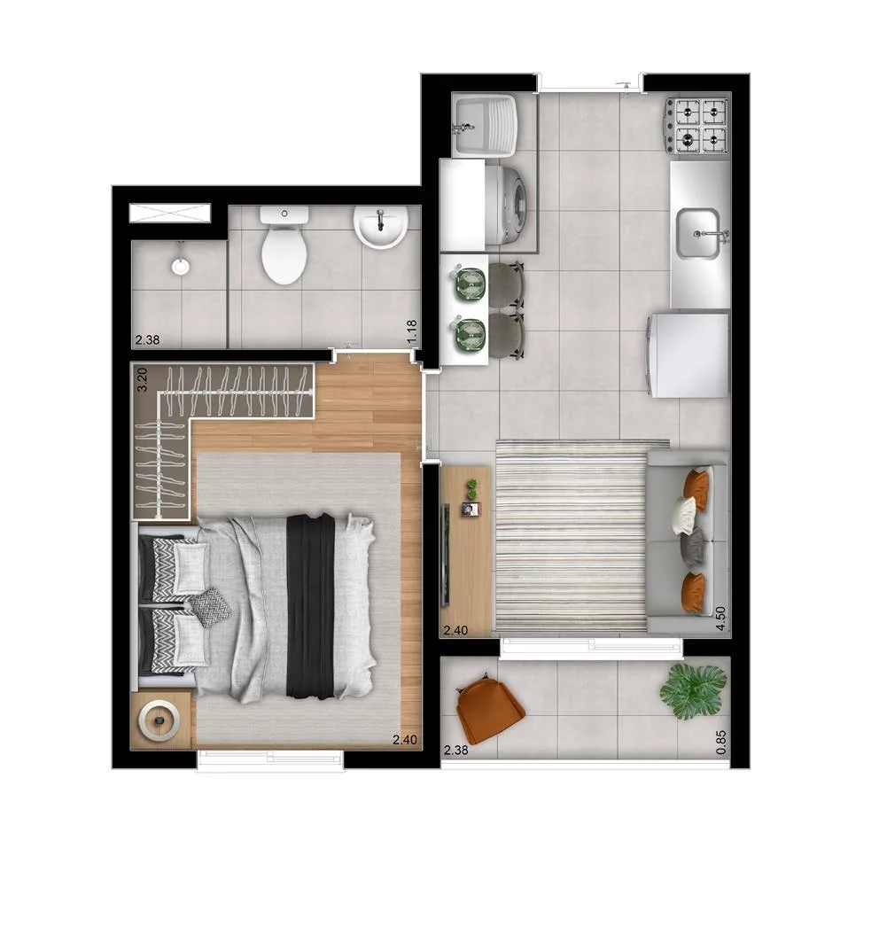 Planta do Plano&Mais Belém em Belém — 1 dormitório – 26,85 m²