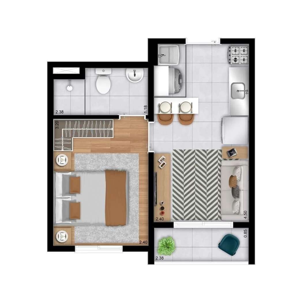 Planta do Plano&Mais Belém em Belém — 1 dormitório – 27,3 m²