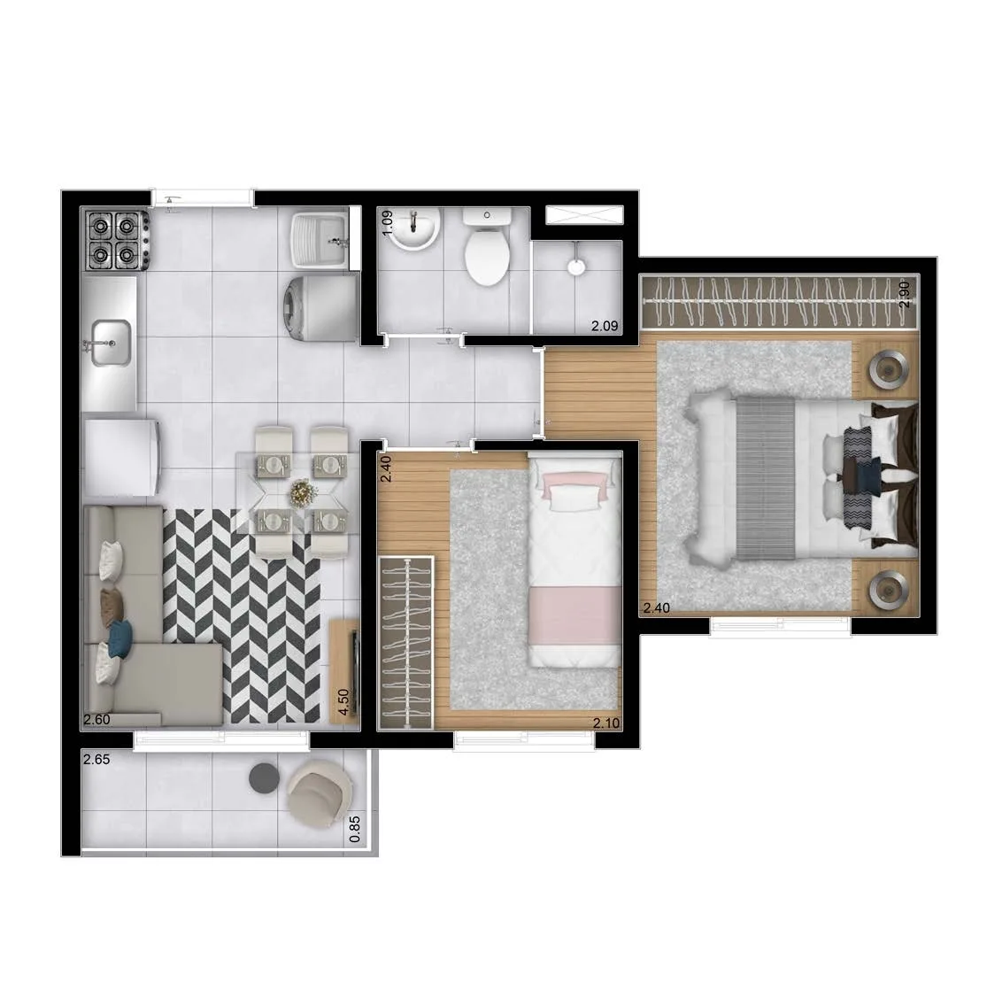 Planta do Plano&Mais Belém em Belém — 2 dormitórios – 35,24 m²