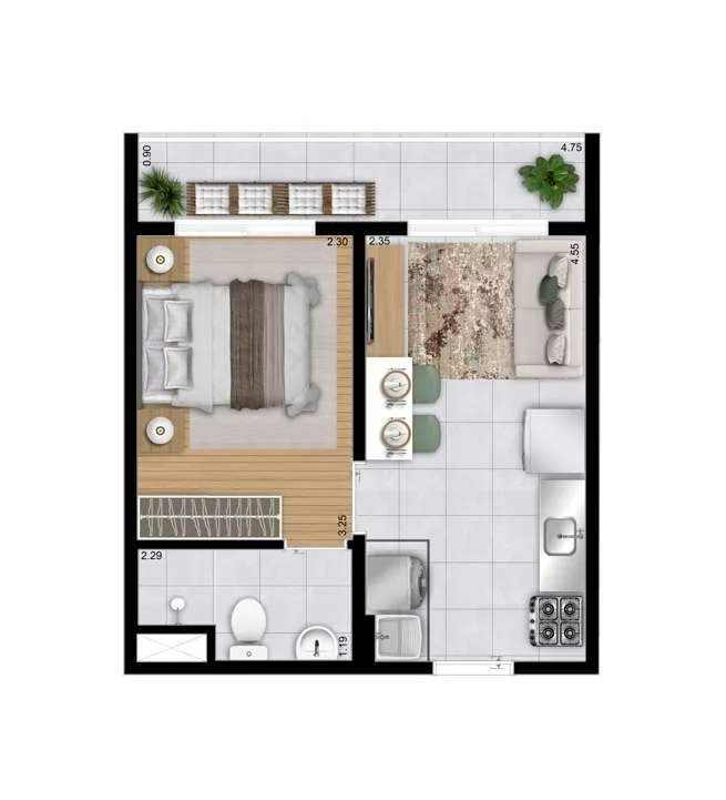 Planta do Plano&Reserva da Mooca em Mooca — 1 dormitório – 29,35 m²