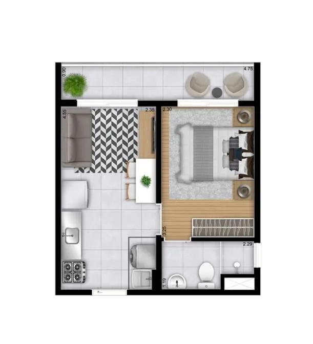 Planta do Plano&Reserva da Mooca em Mooca — 1 dormitório – 29,41 m²