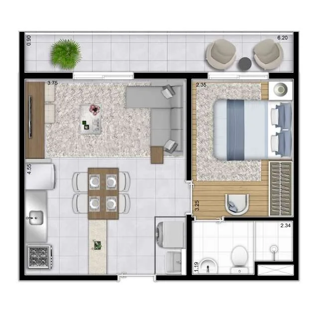 Planta do Plano&Reserva da Mooca em Mooca — 1 dormitório – 37,98 m²