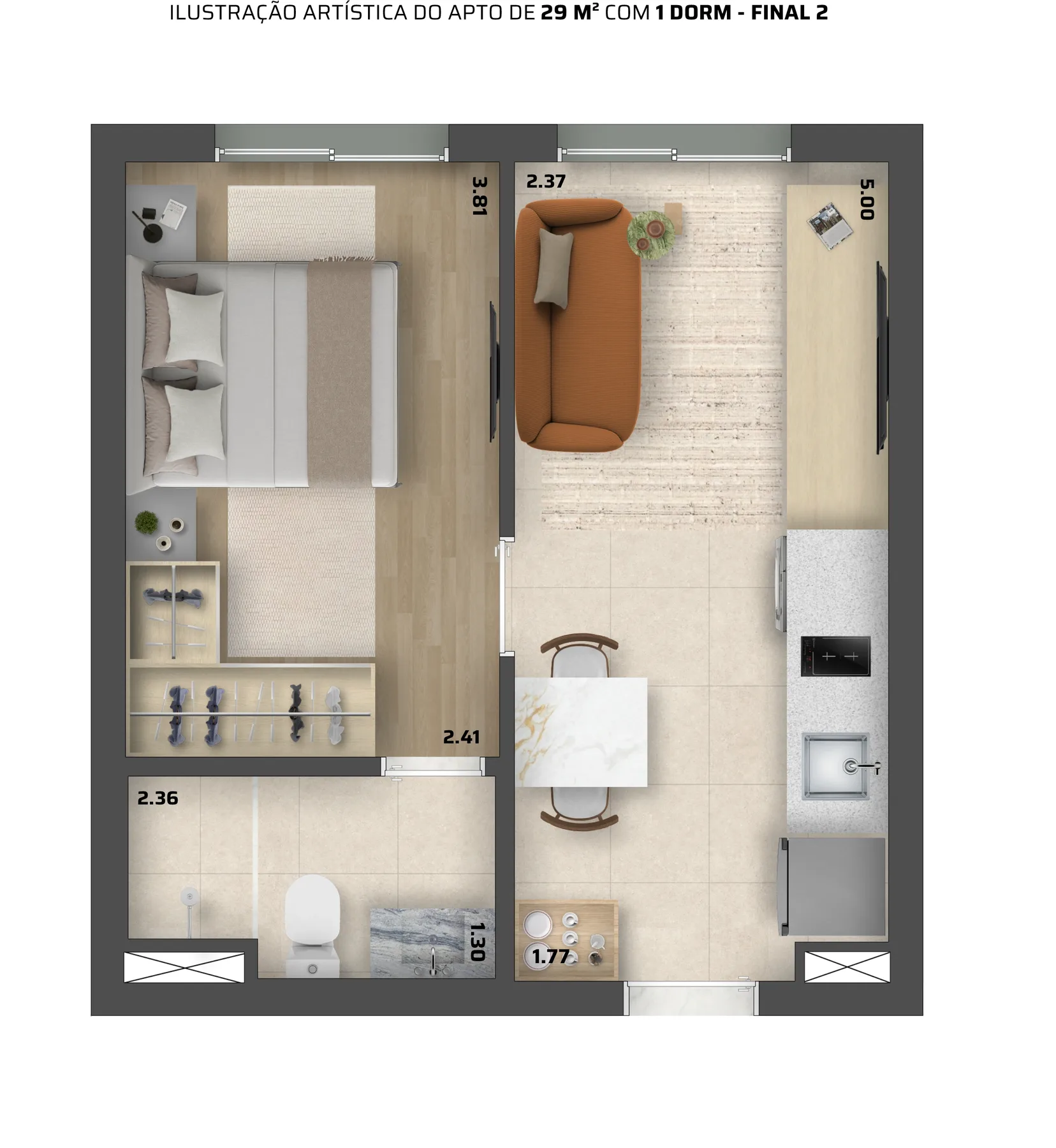 Planta do Pleno Urban em Vila Mariana — studio de 29 m²