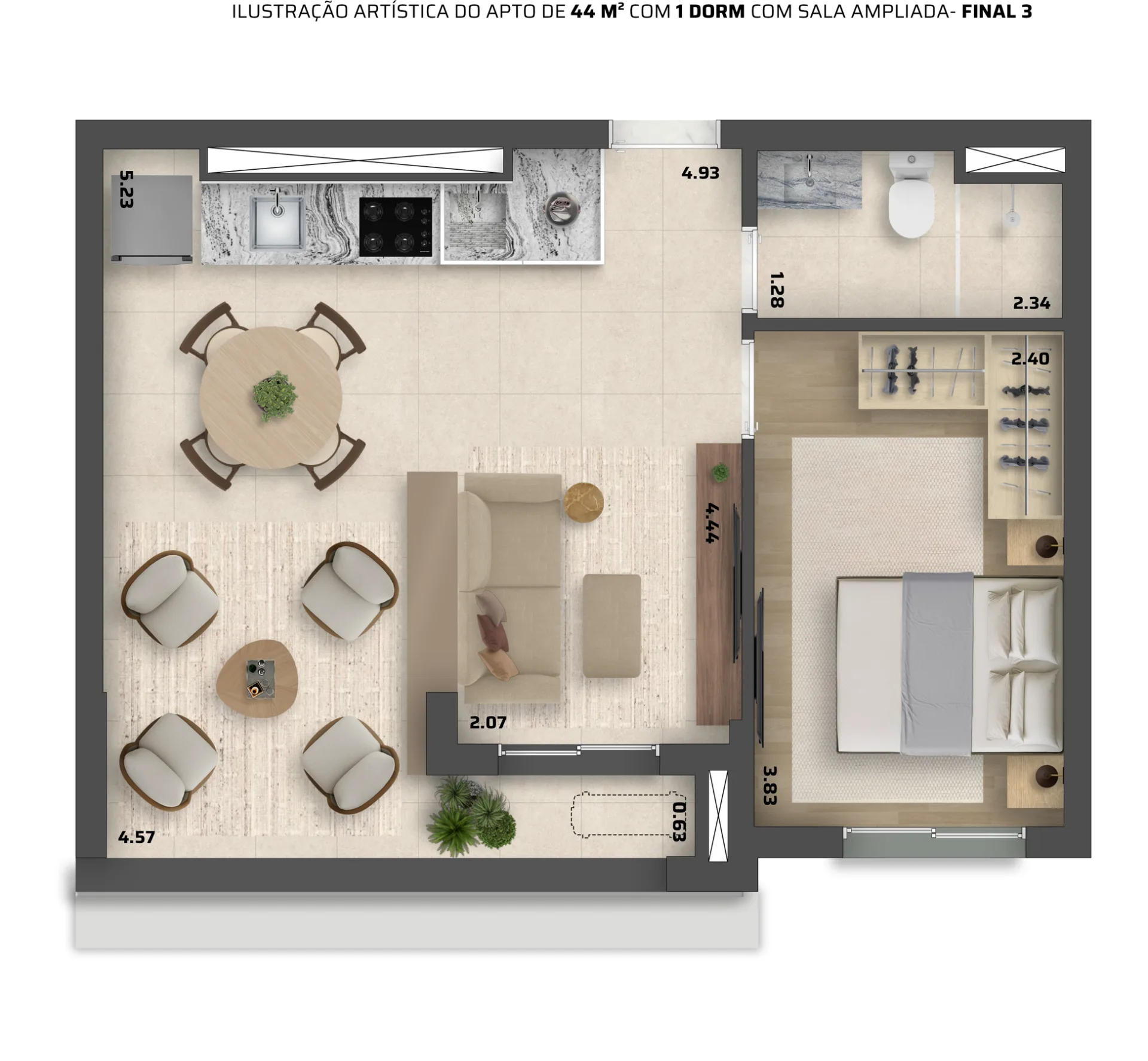 Planta do Pleno Urban em Vila Mariana — 1 dormitório, 44 m²