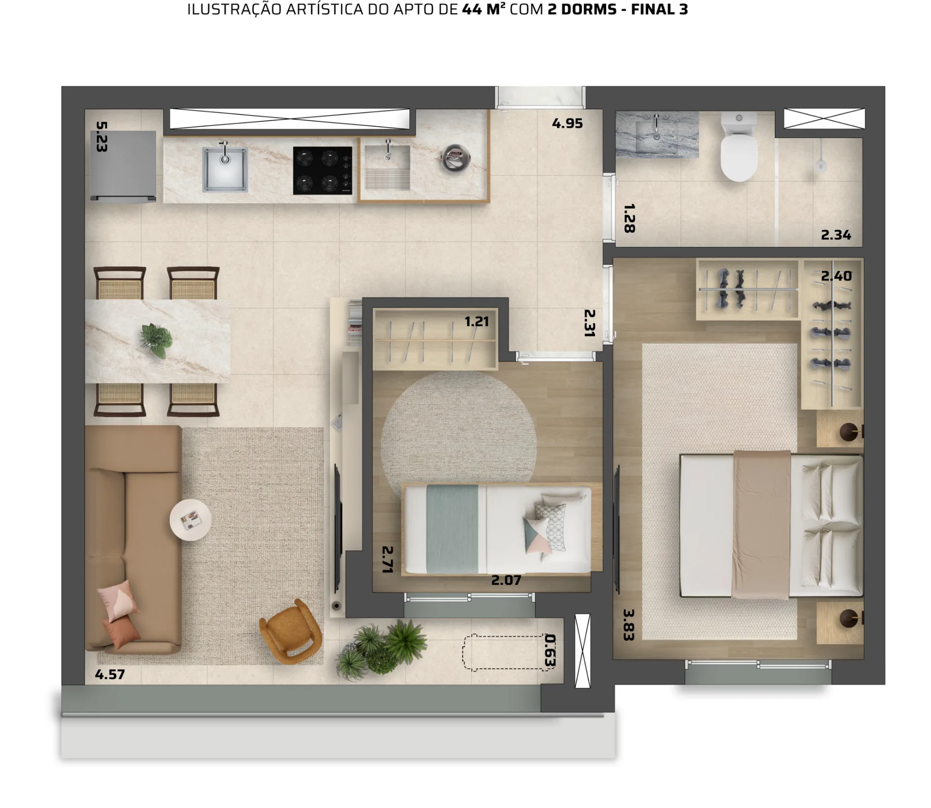 Planta do Pleno Urban em Vila Mariana — 2 dormitórios, 44 m²