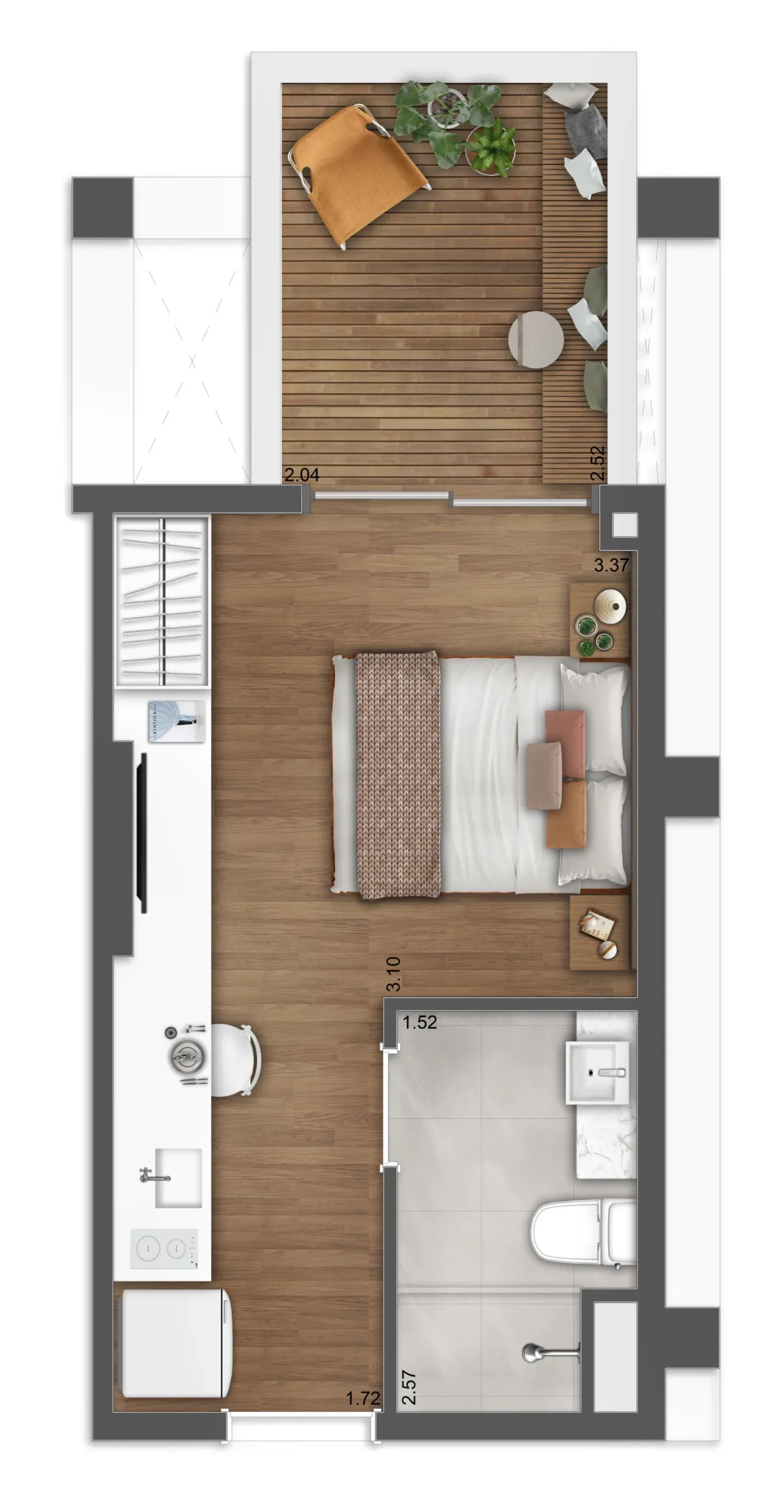 Planta do Pluri Pinheiros em Pinheiros — 1 dormitório – 28 m² Studio