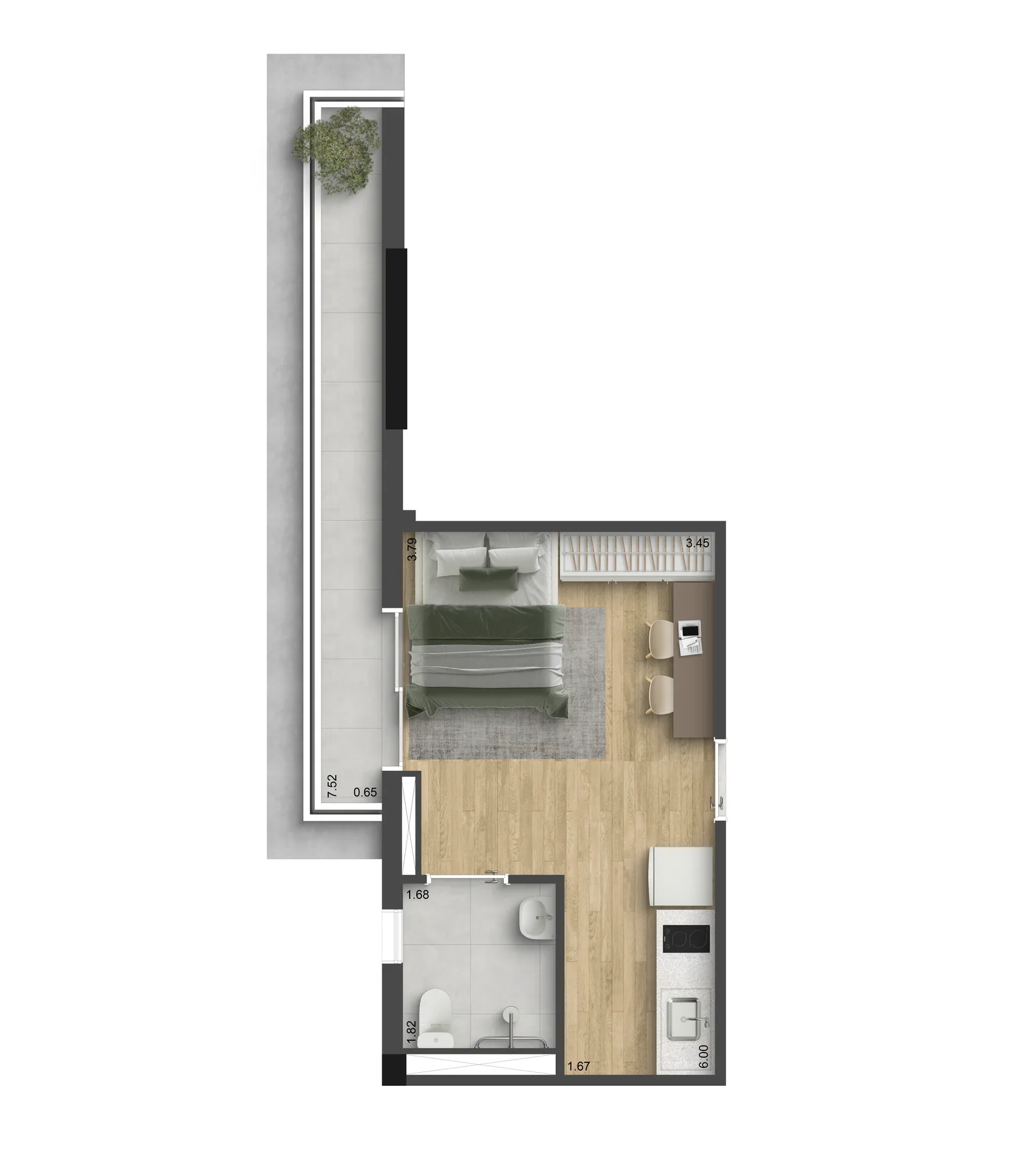 Planta do Poema Liberdade em Liberdade — 1 dormitório – 26 m² Studio