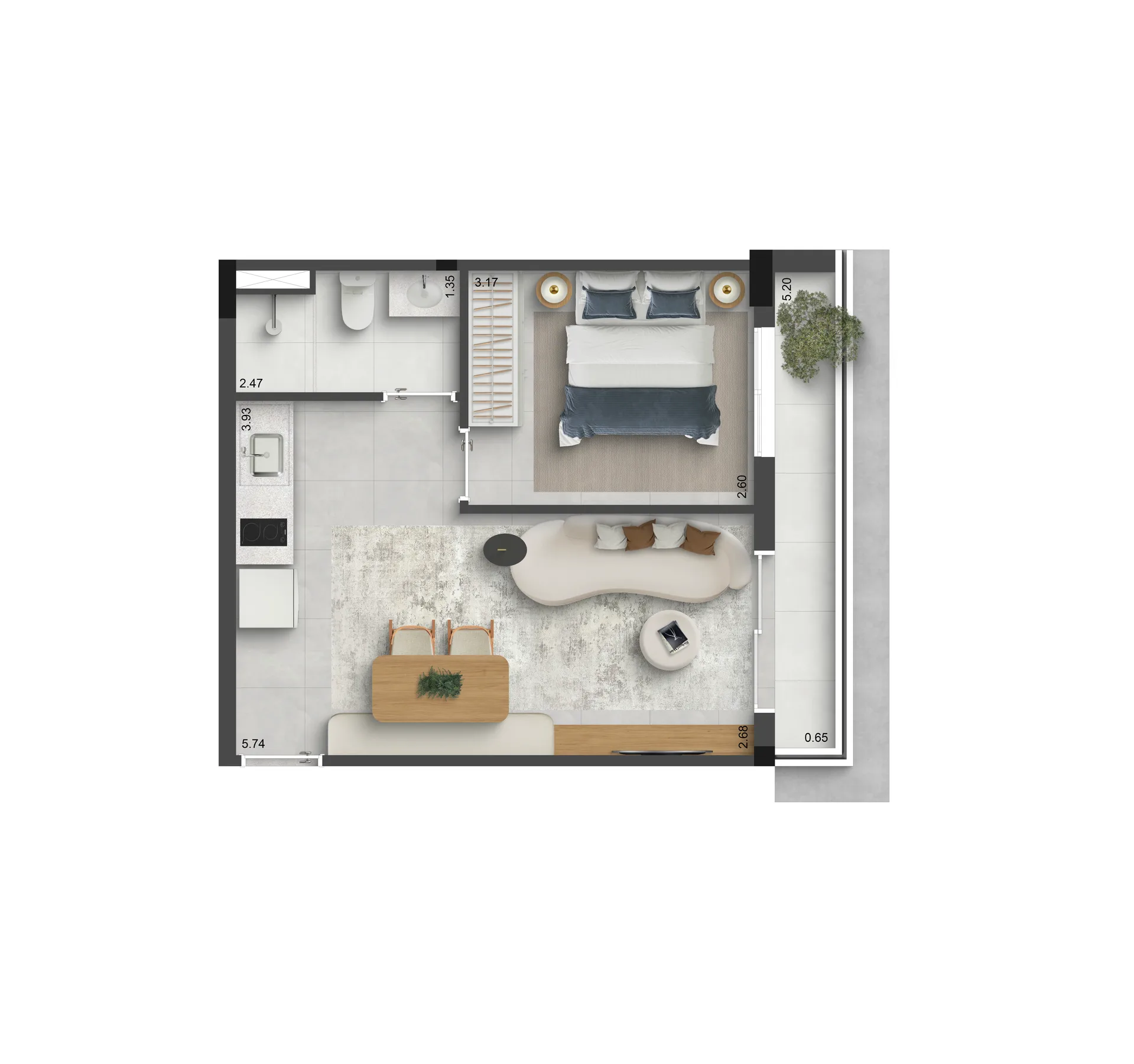 Planta do Poema Liberdade em Liberdade — 1 dormitório – 23 m²
