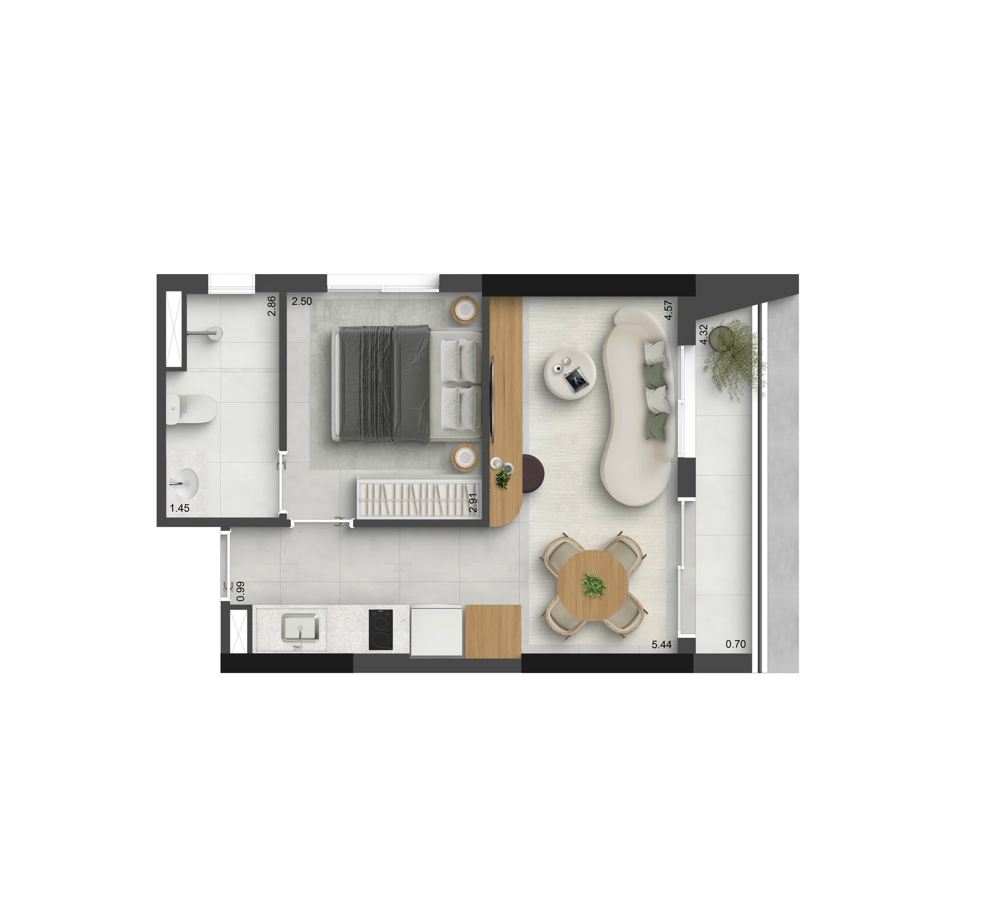 Planta do Poema Liberdade em Liberdade — 1 dormitório – 25 m²