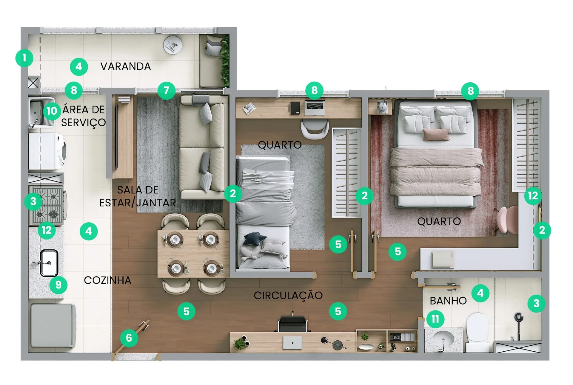 Planta do Poente das Bromélias em Pirituba — 2 dormitórios, 42,40 m²